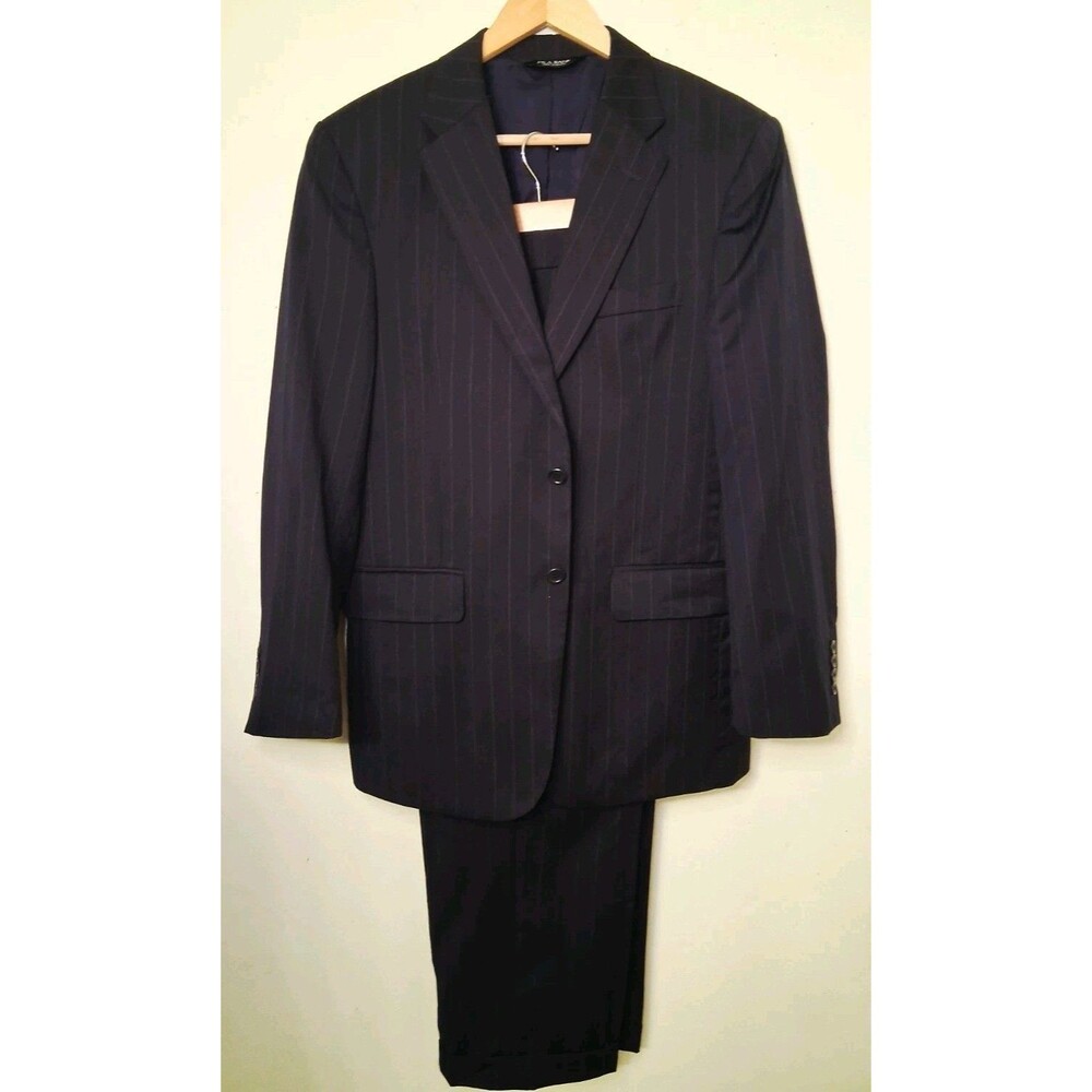Jos A Bank 39R 33x27 Navy Striped 100% Wool Mens Jacket Pants Suit Tailored Fit